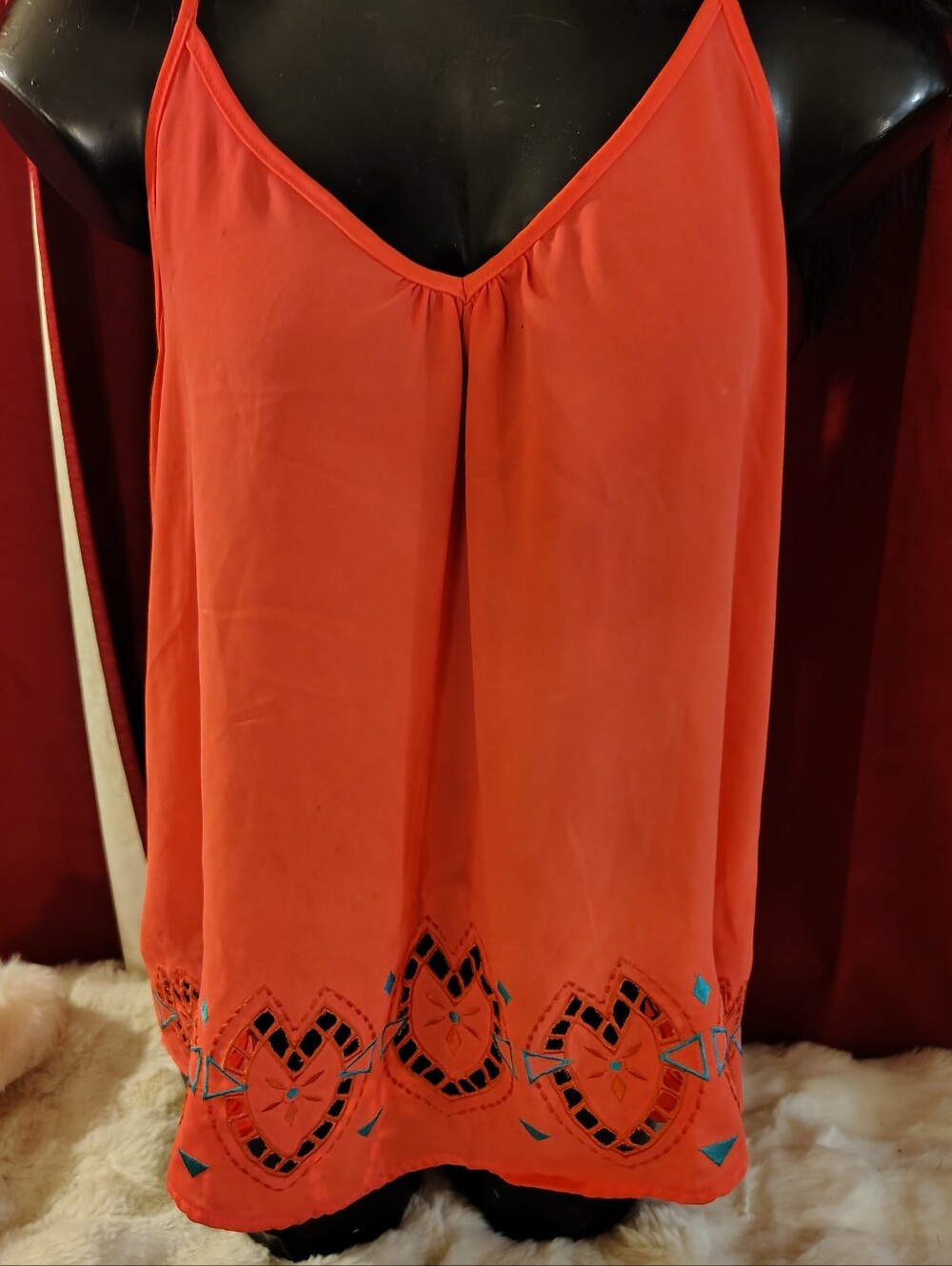 Stunning Bright Orange Daytrip Embroidered Cutout Racerback Tank Top Size L